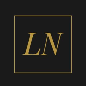 LuNi Travels brand logo featuring a gold LN monogram and square frame on a black background.