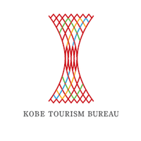 Kobe Tourism Bureau logo featuring a red, hourglass-shaped lattice design with intersecting colored lines and minimalist text beneath.