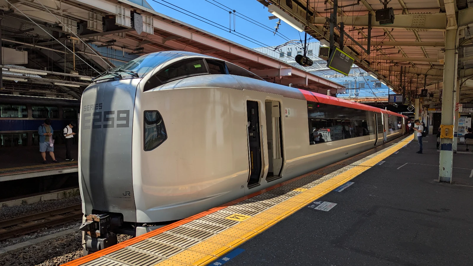 Narita Express (N'EX) train at the platform, ready to depart for Tokyo, a popular airport transfer option for families with kids