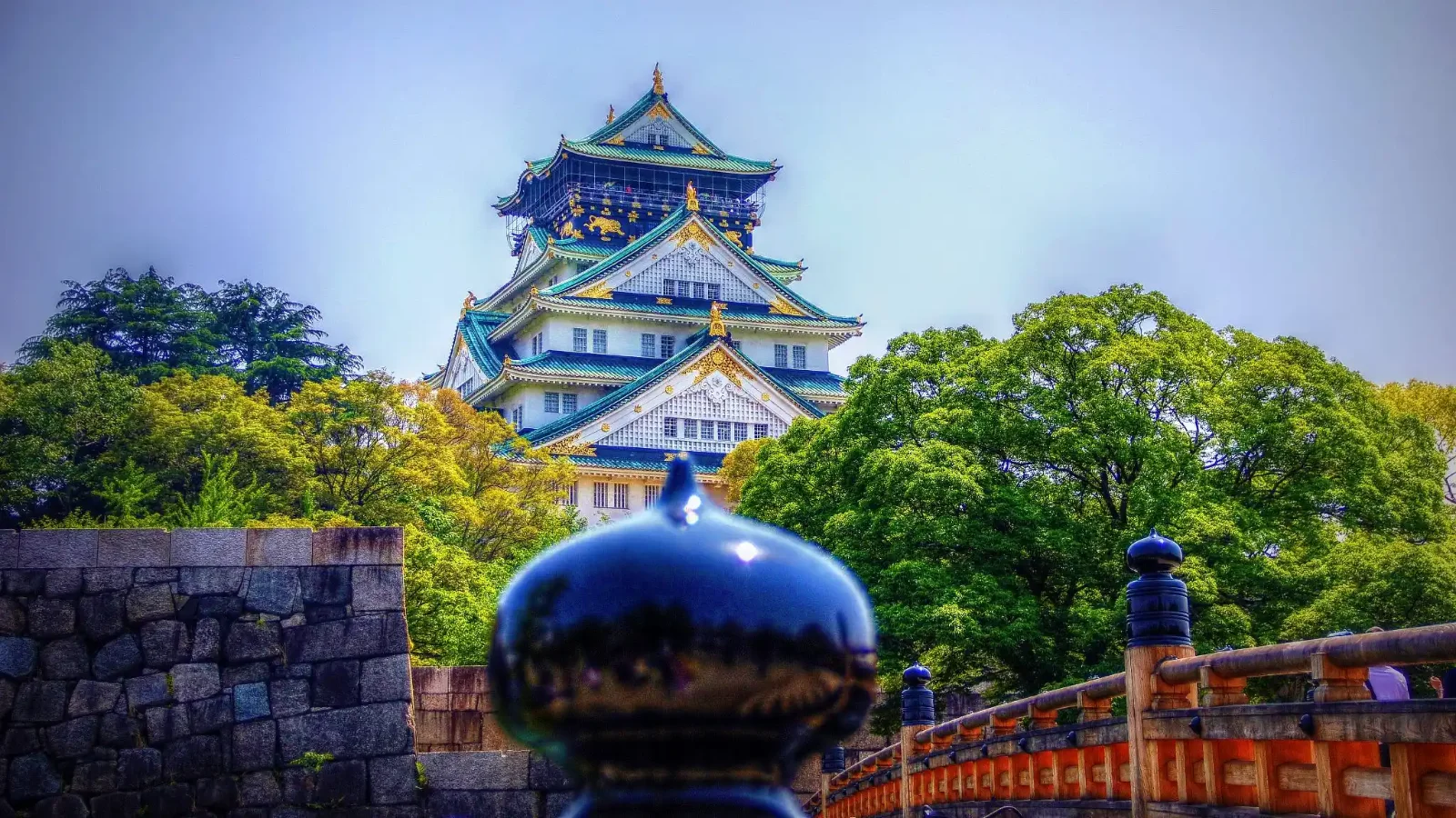 Osaka Castle viewed from the bridge, one of the top attractions included with the Osaka Amazing Pass