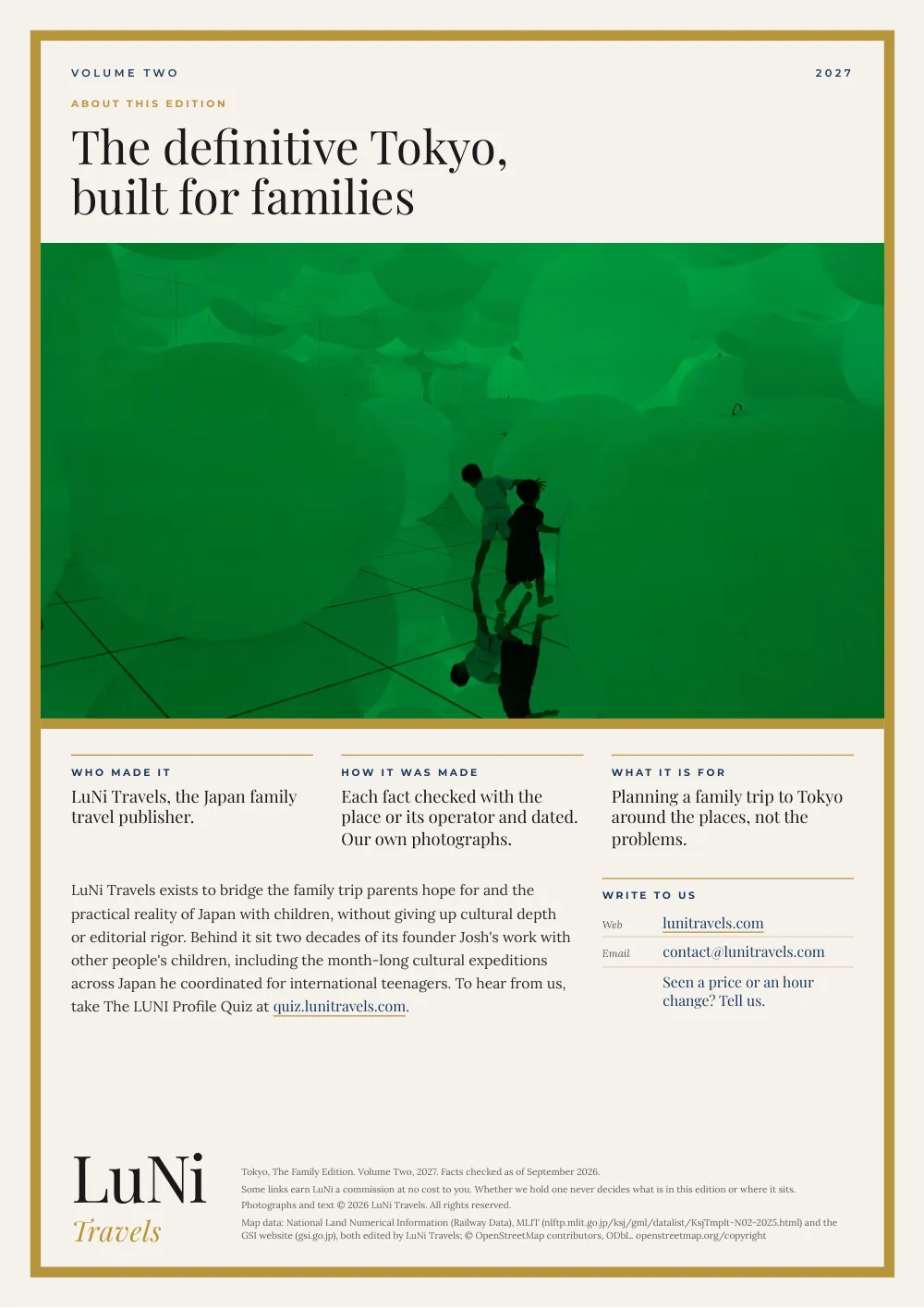The About this edition page: who made it, how each fact was checked and dated, and how to reach LuNi Travels