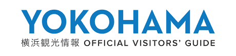 Logo of the Yokohama Official Visitors' Guide, featuring bold blue "Yokohama" text and smaller black Japanese and English characters below.
